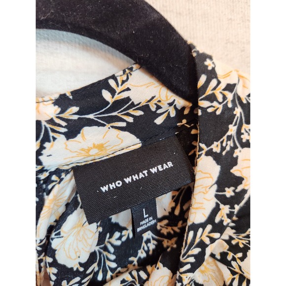 Who What Wear Women's Black Floral Print Long Sleeve High Neck Blouse Size Large - Picture 3 of 6